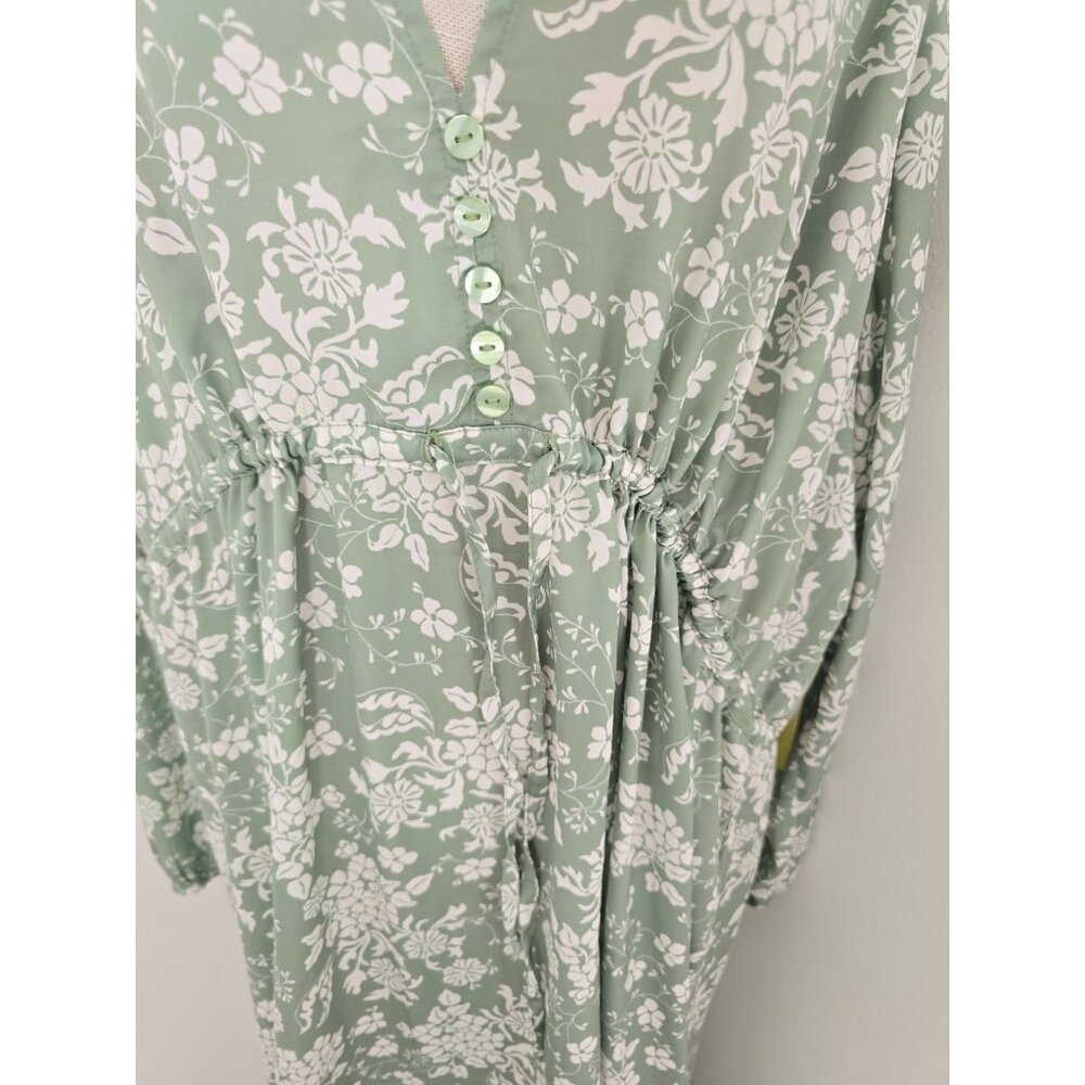 Summersalt Cinched Waist Caftan Dress XL Floral Green Ivy Long Midi V-Neck - Picture 9 of 12
